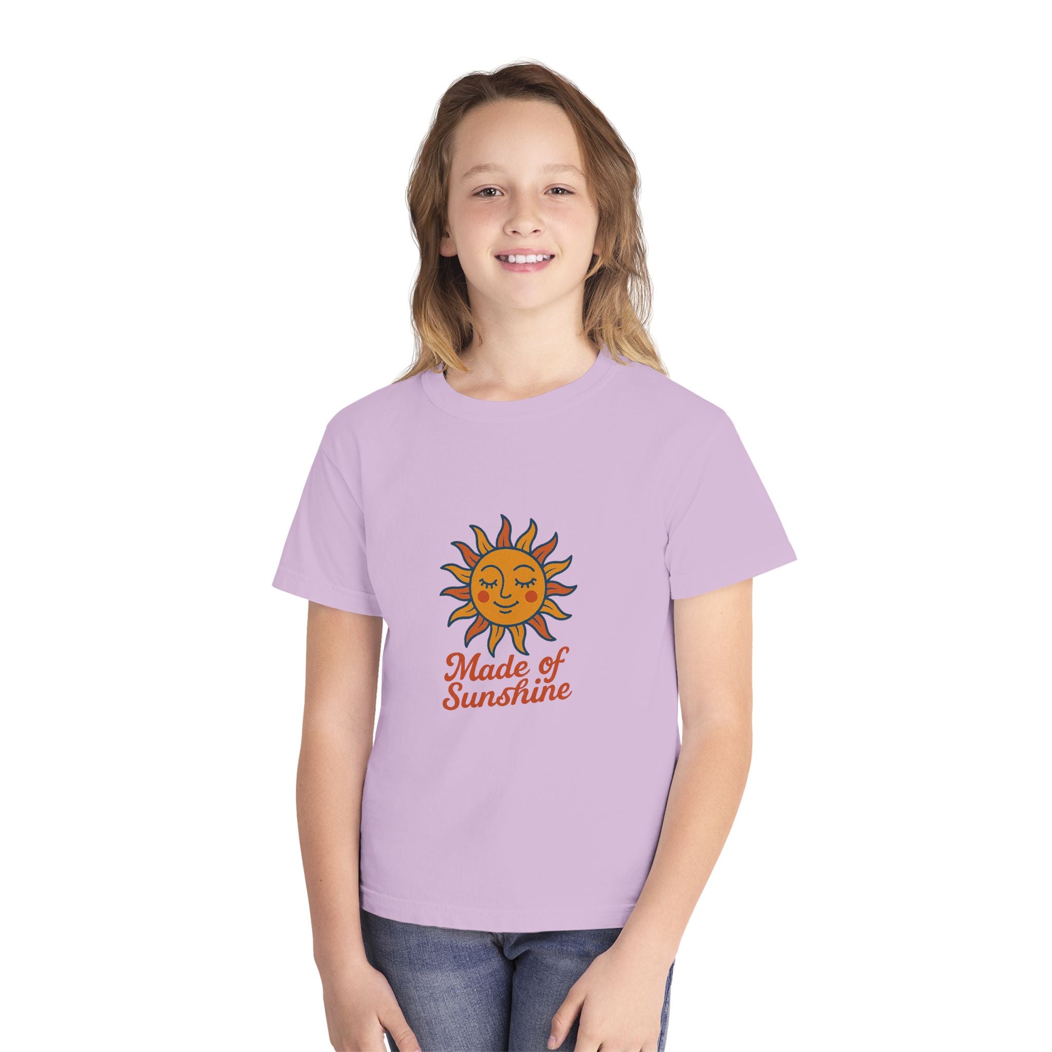 Youth Midweight Tee with Sunshine Design, Cute Kids T-Shirt, Made of Sunshine Graphic Tee, Summer Vibes Apparel, Birthday Gift for Kids