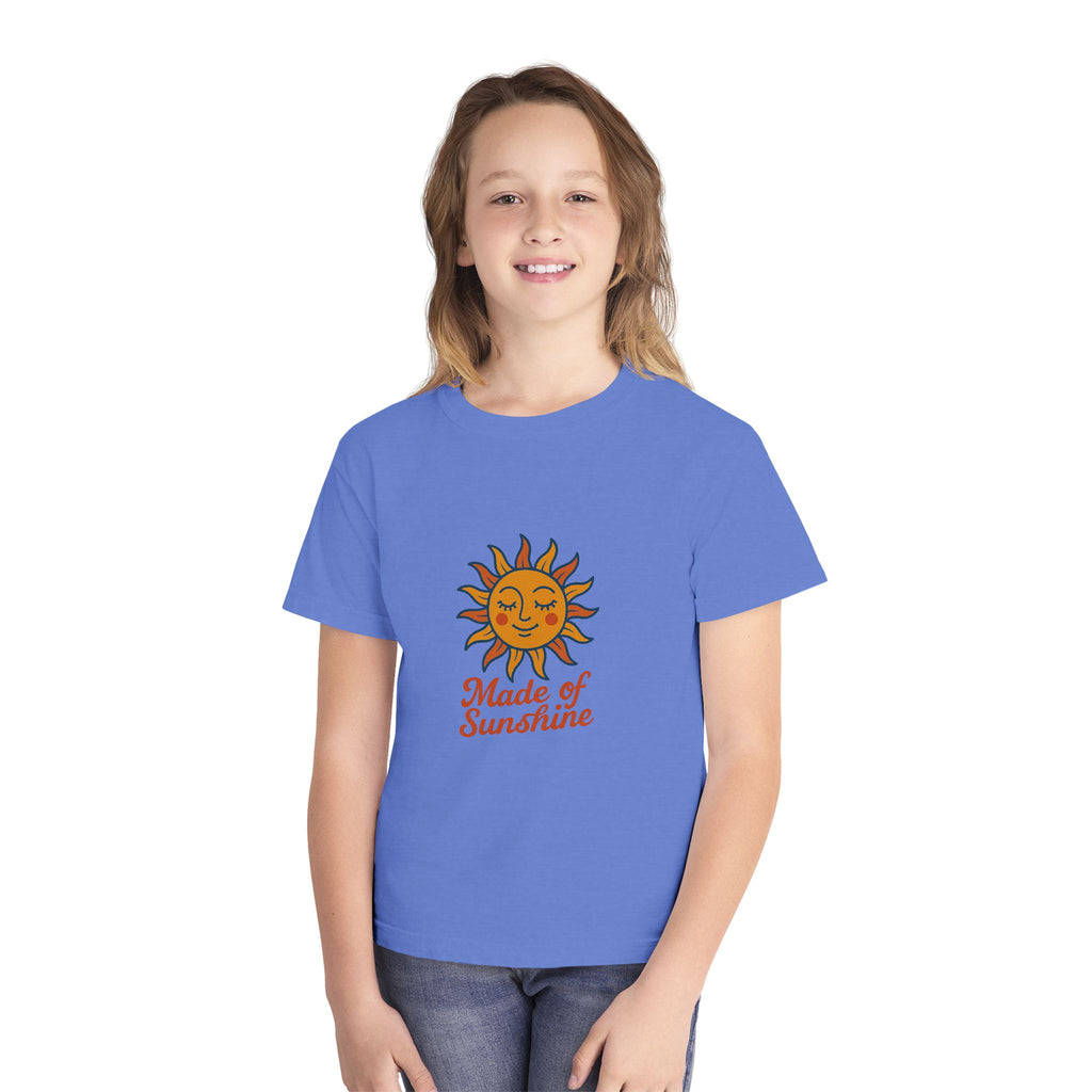 Youth Midweight Tee with Sunshine Design, Cute Kids T-Shirt, Made of Sunshine Graphic Tee, Summer Vibes Apparel, Birthday Gift for Kids