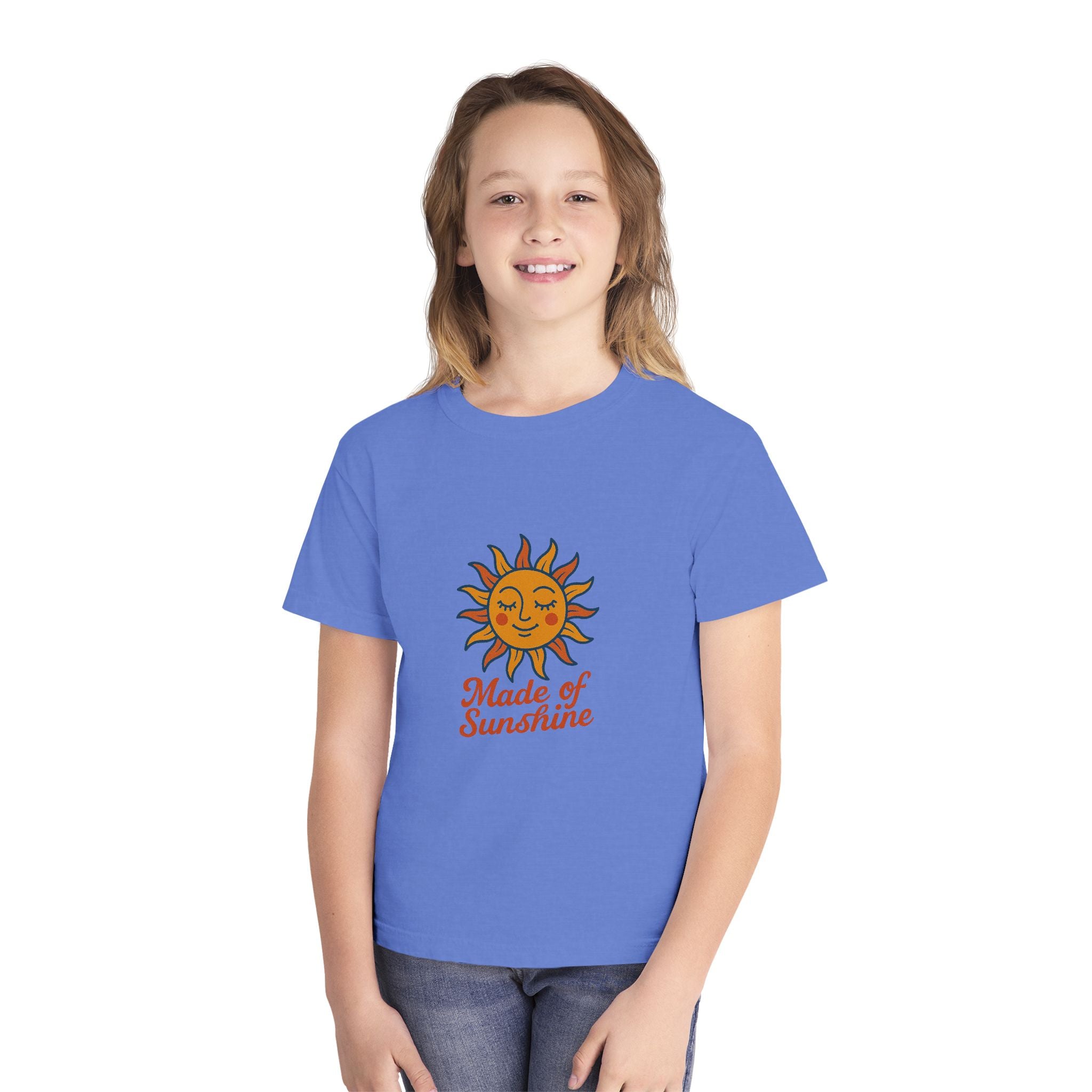 Youth Midweight Tee with Sunshine Design, Cute Kids T-Shirt, Made of Sunshine Graphic Tee, Summer Vibes Apparel, Birthday Gift for Kids