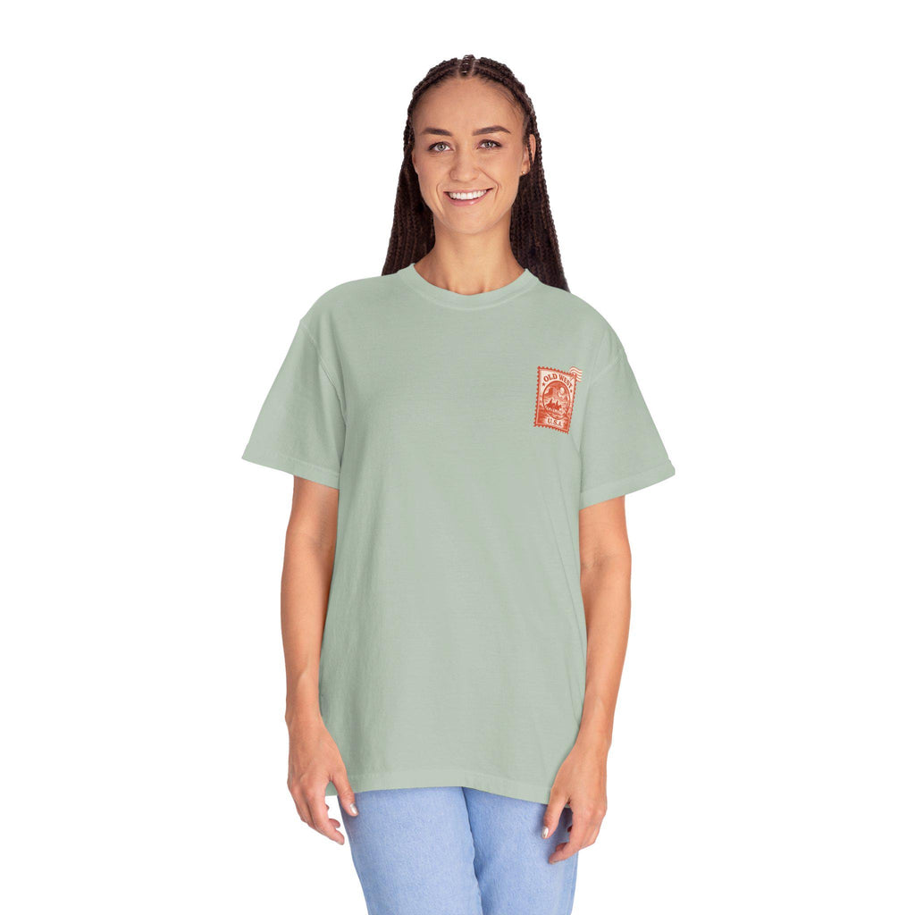 Vintage Old West Unisex T-Shirt, Cool Graphic Tee, Casual Wear, Travel Gift, Western Style Apparel, Unique Stamp Design