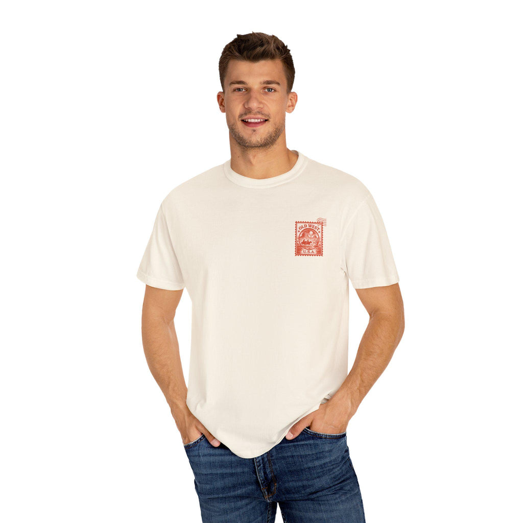 Vintage Old West Unisex T-Shirt, Cool Graphic Tee, Casual Wear, Travel Gift, Western Style Apparel, Unique Stamp Design
