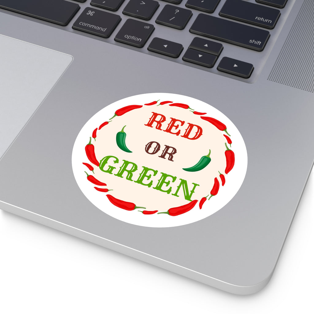 Red or Green chili Round Stickers, IndoorOutdoor