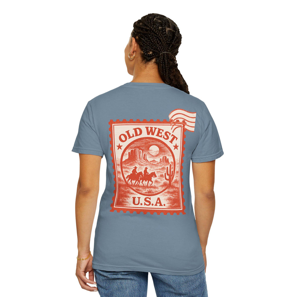 Vintage Old West Unisex T-Shirt, Cool Graphic Tee, Casual Wear, Travel Gift, Western Style Apparel, Unique Stamp Design