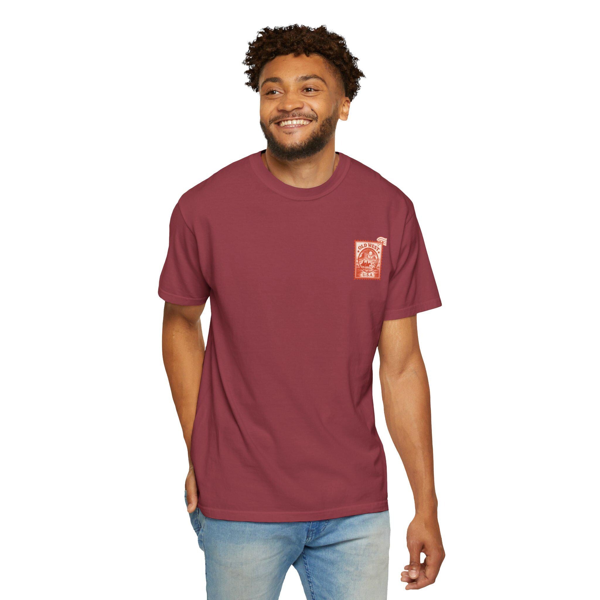 Vintage Old West Unisex T-Shirt, Cool Graphic Tee, Casual Wear, Travel Gift, Western Style Apparel, Unique Stamp Design