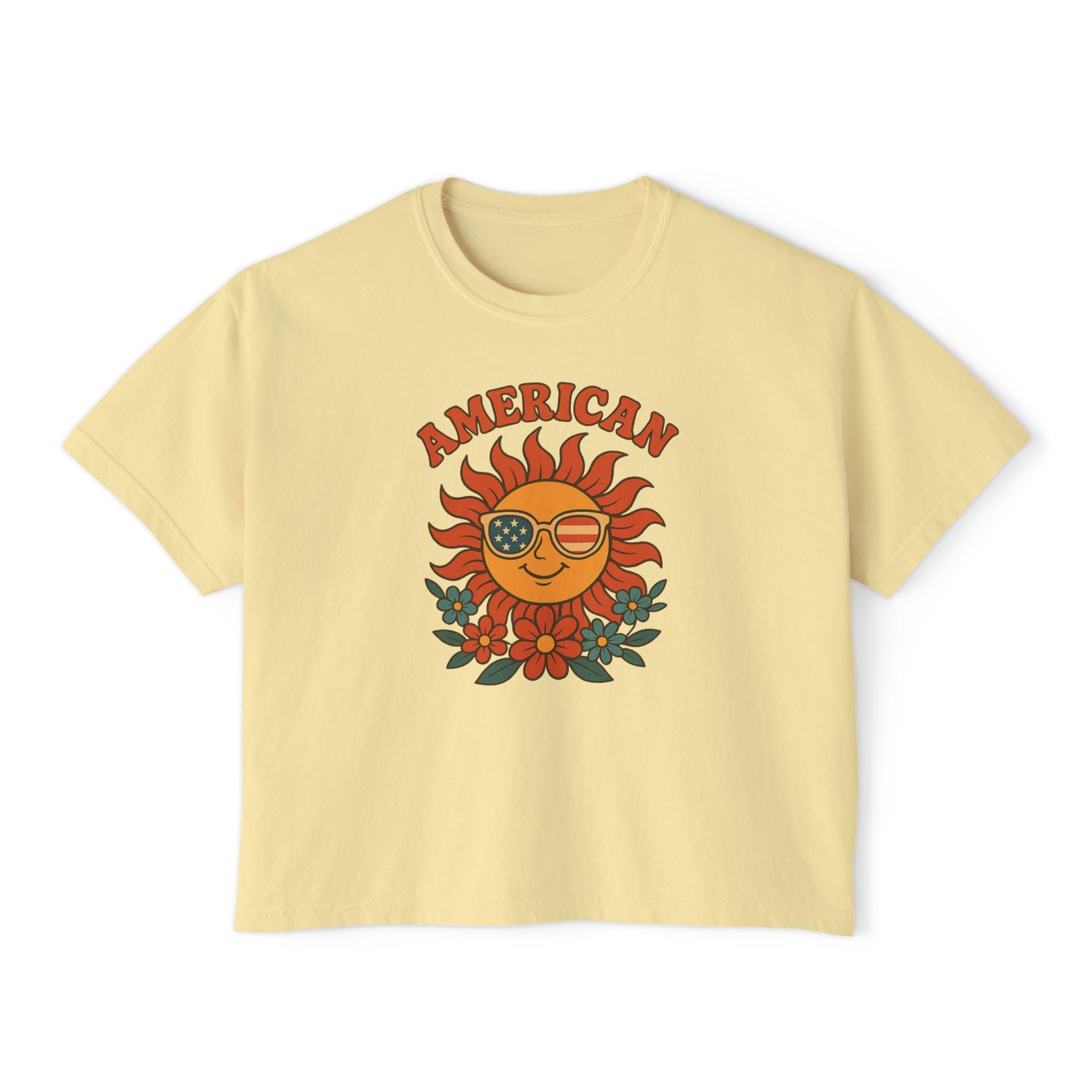USA Women's Tee, Vintage American Graphic Women's Boxy Tee, Cute Summer Shirt, Festival Outfit, July 4th Apparel, USA t-shirt