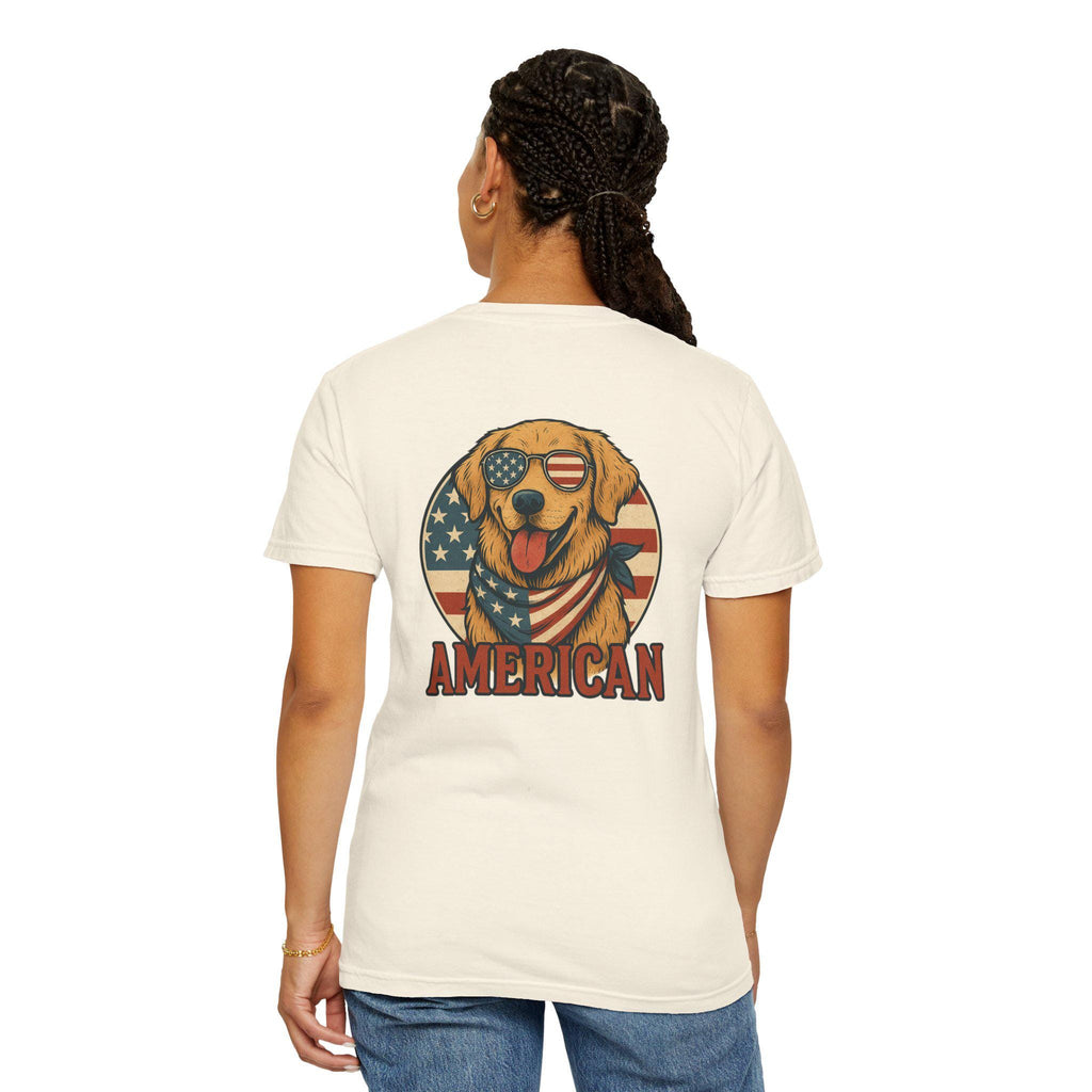 American Dog T-Shirt, Patriotic Tee, USA dog shirt, Golden Retrive shirt, Independence Day shirt