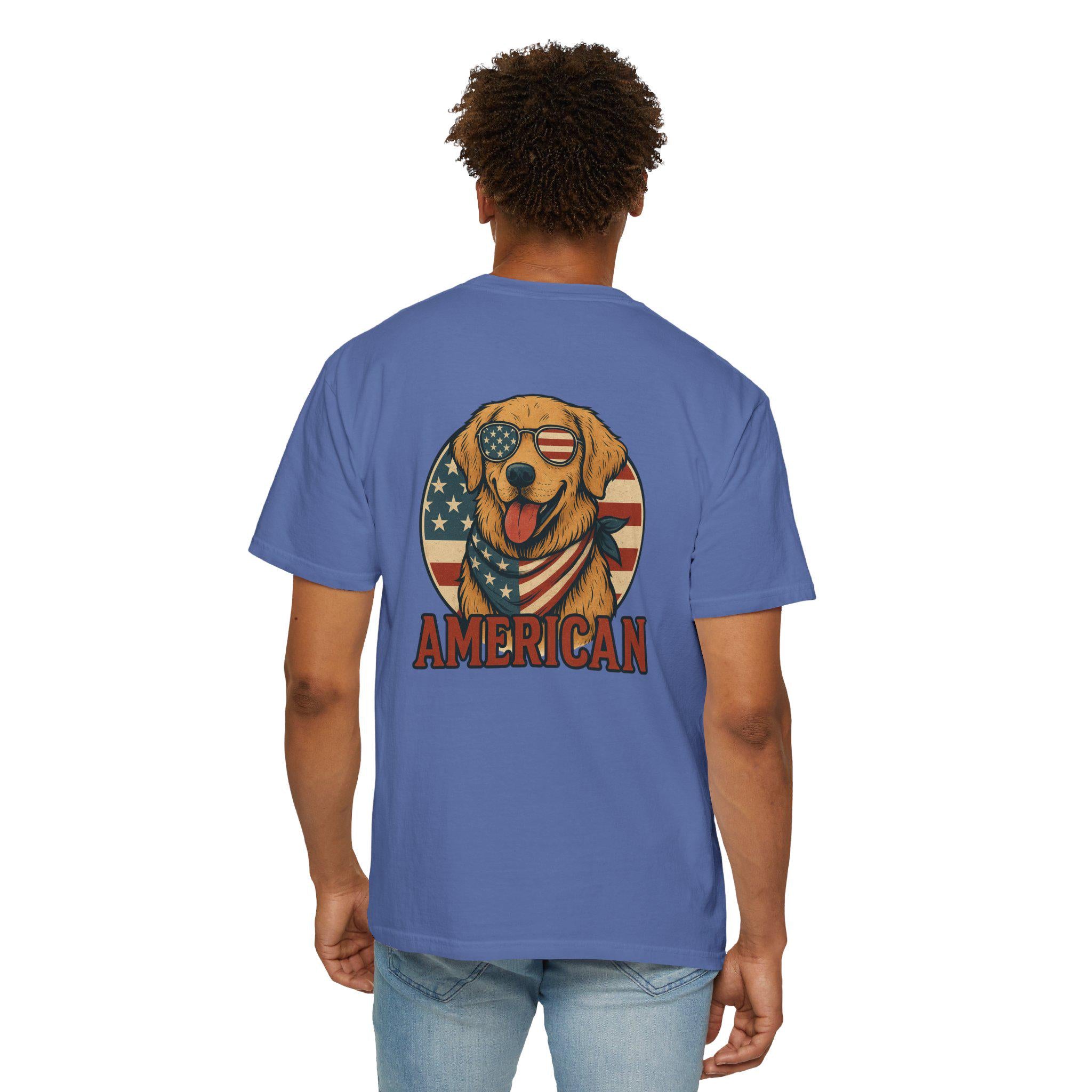 American Dog T-Shirt, Patriotic Tee, USA dog shirt, Golden Retrive shirt, Independence Day shirt