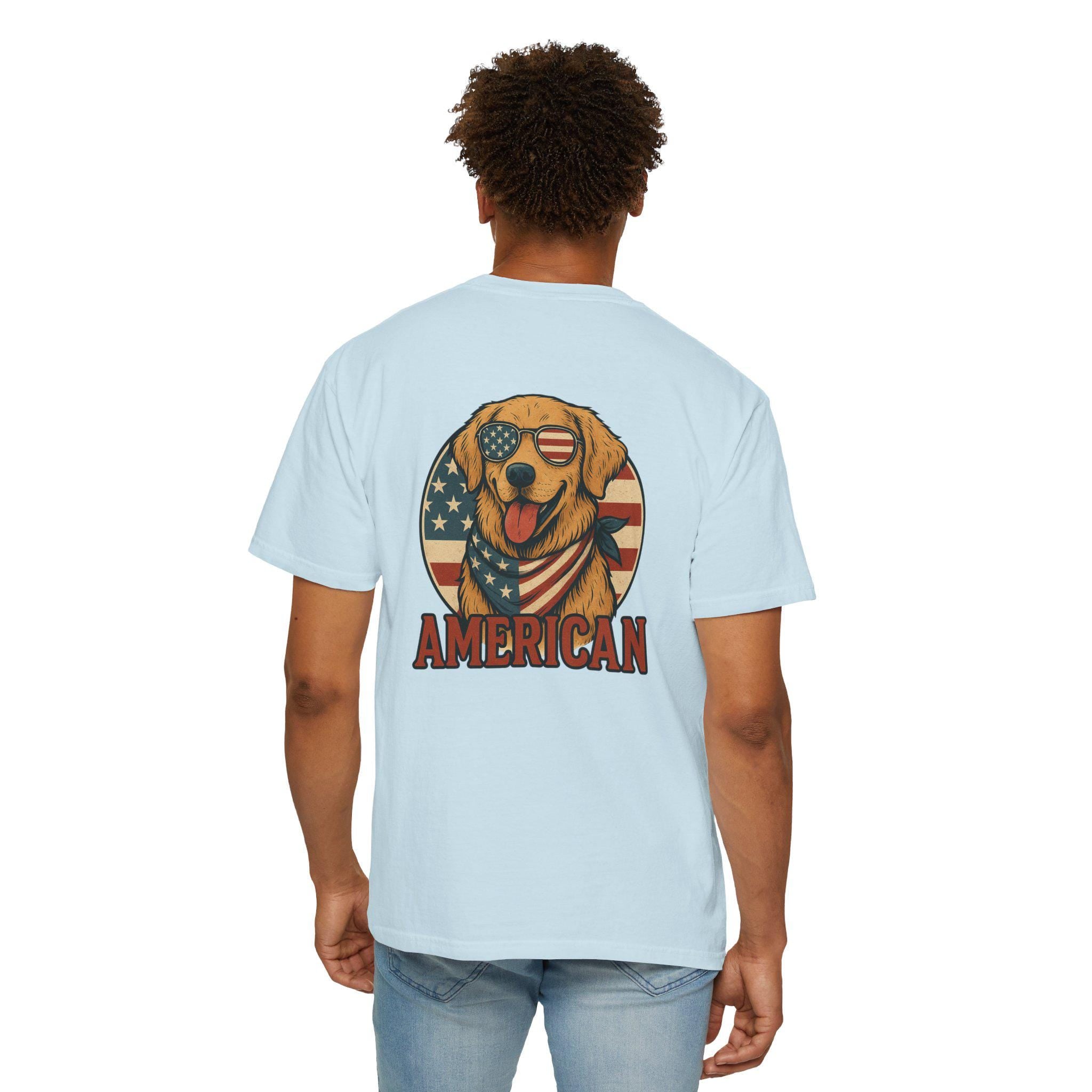 American Dog T-Shirt, Patriotic Tee, USA dog shirt, Golden Retrive shirt, Independence Day shirt