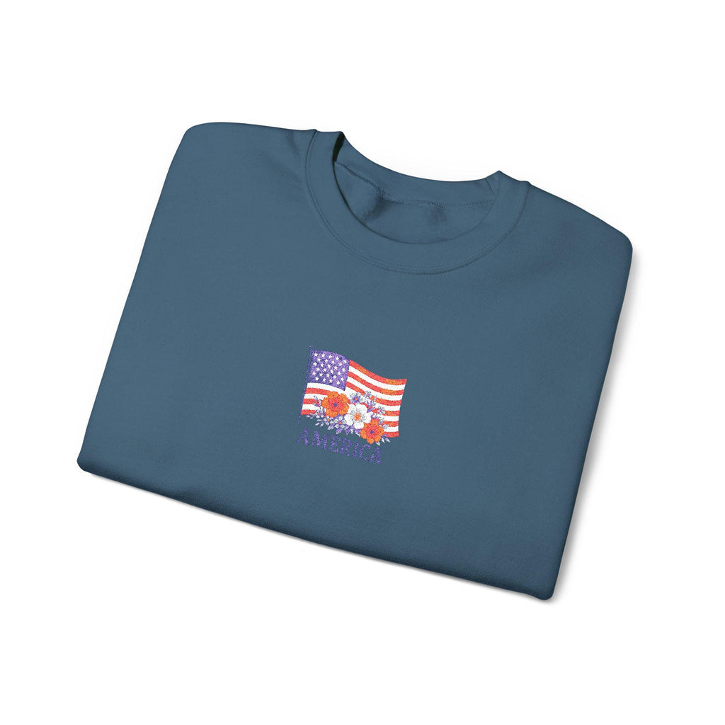 Embroidered USA Sweatshirt, Patriotic Crewneck Sweatshirt, Cozy, American Flag Design
