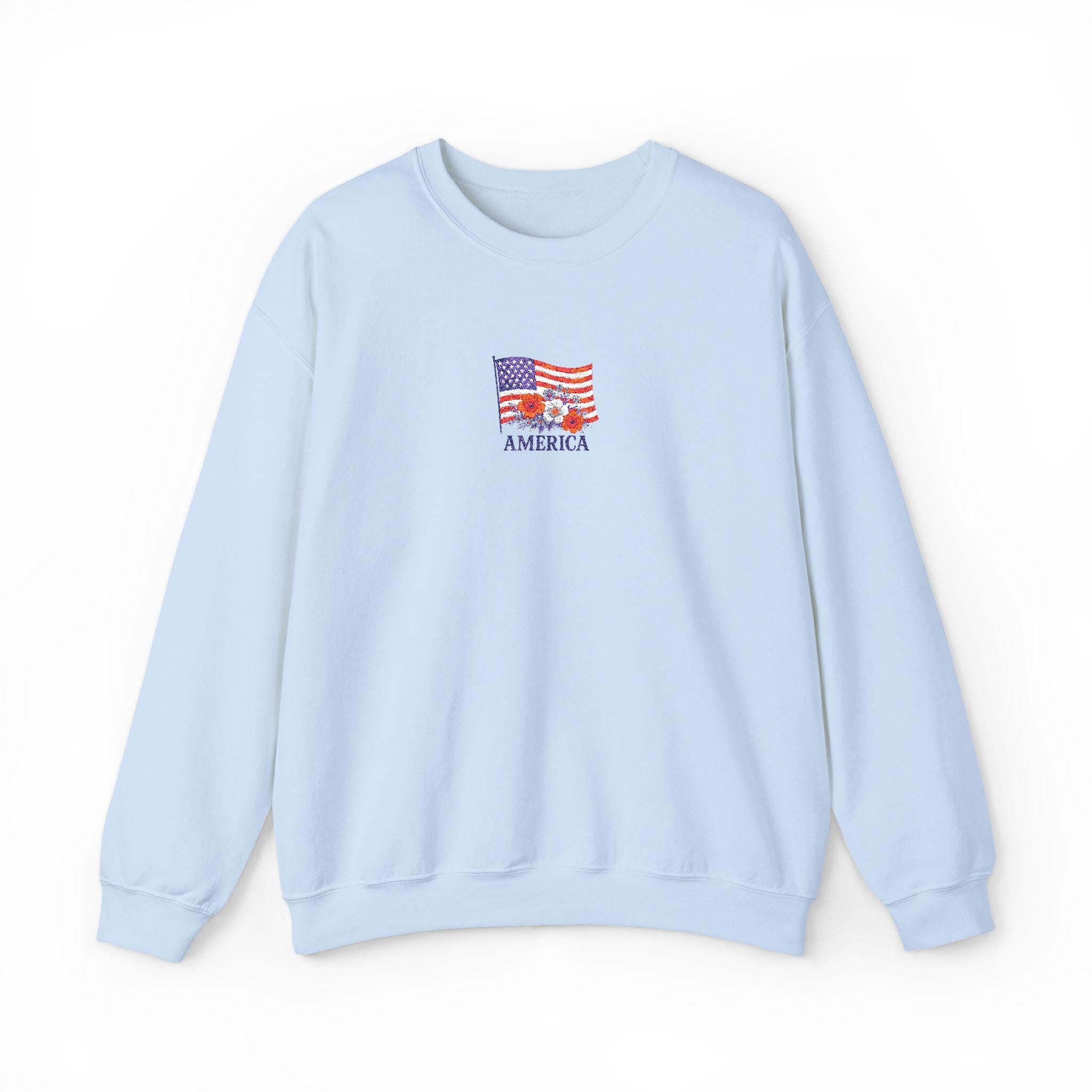 Embroidered USA Sweatshirt, Patriotic Crewneck Sweatshirt, Cozy, American Flag Design