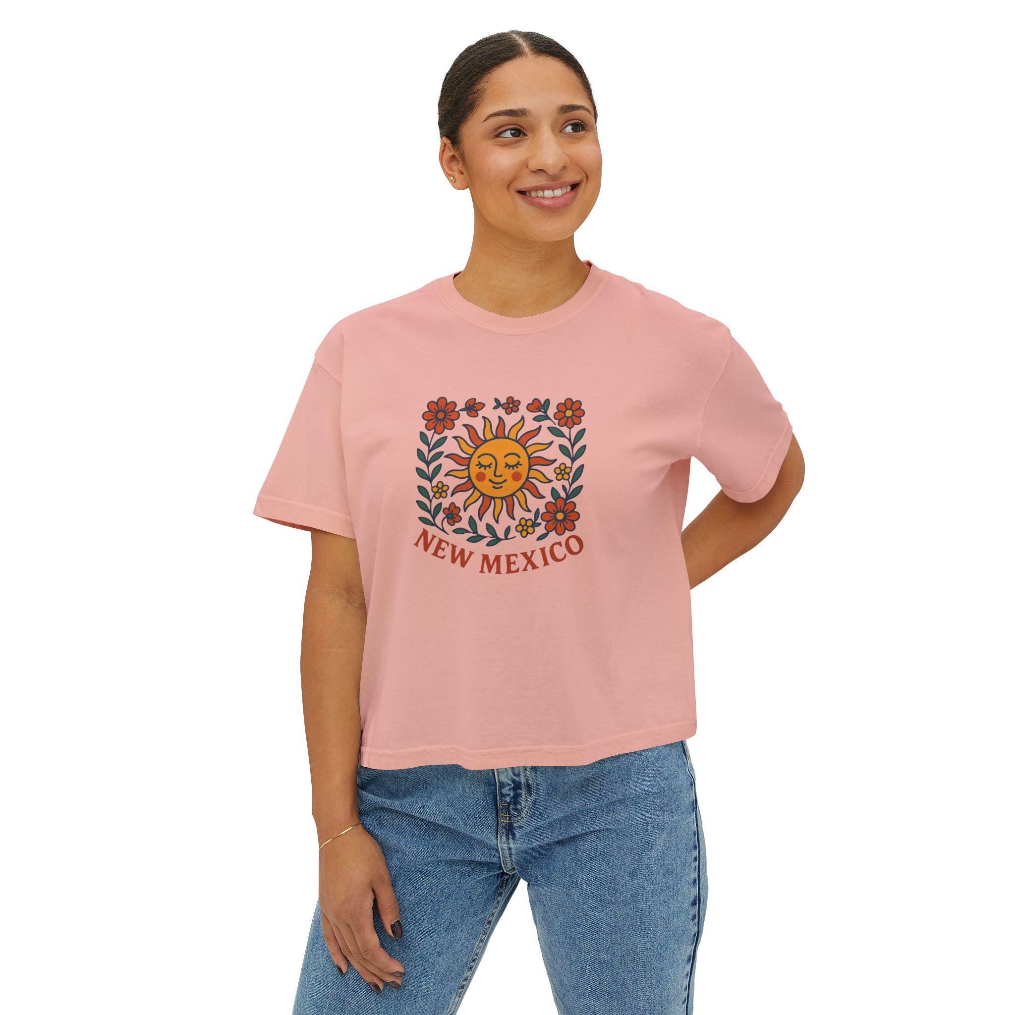 New Mexico Women's Boxy Tee, Cute Summer T-Shirt, Casual Graphic Top, Gift for Her, Boho Style Shirt