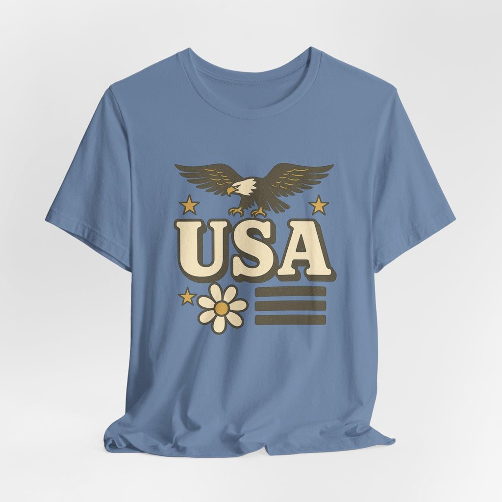 USA Eagle Graphic Tee, Unisex Jersey T-Shirt, Patriotic Apparel, Summer Outing Shirt, Perfect for Independence Day, Casual Fashion