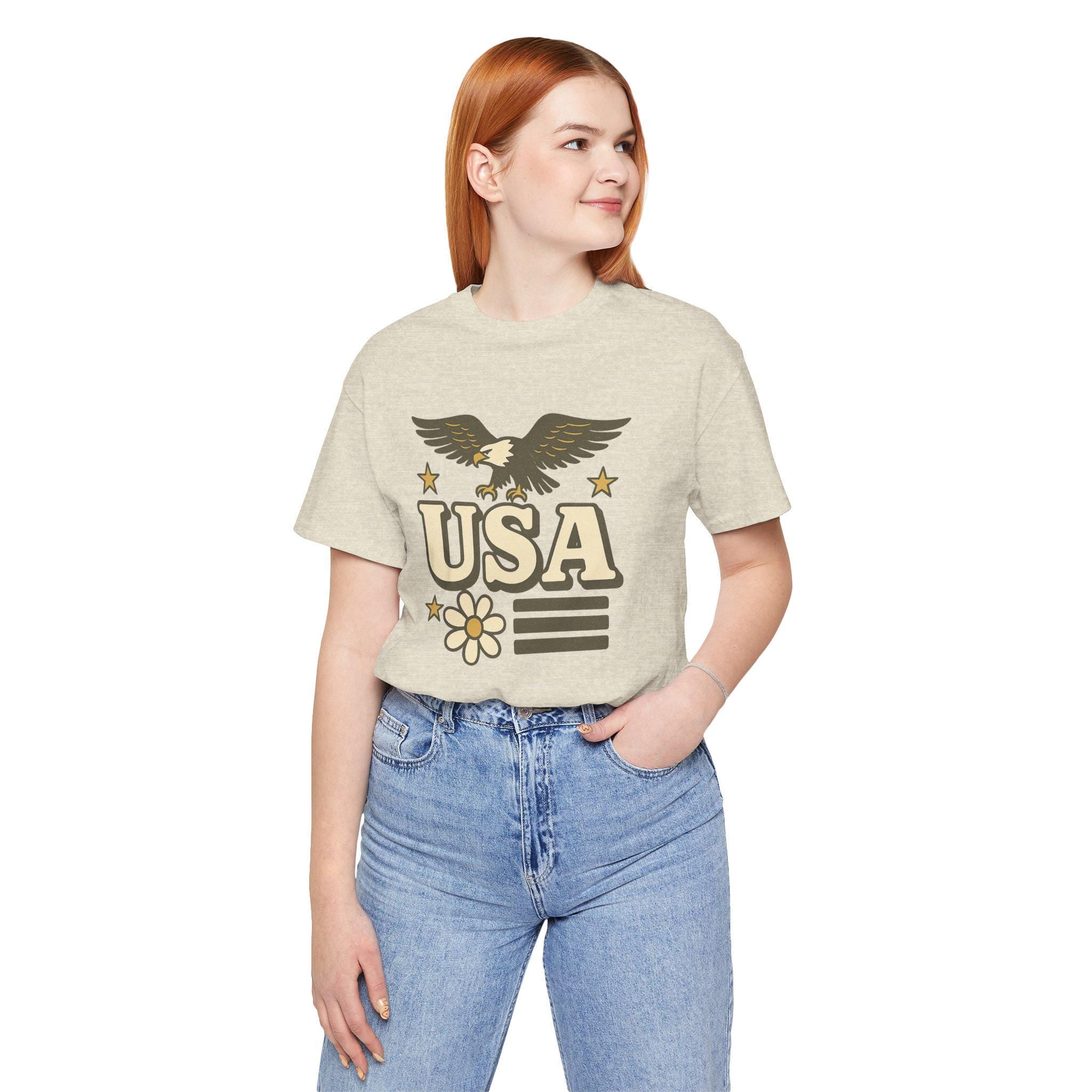 USA Eagle Graphic Tee, Unisex Jersey T-Shirt, Patriotic Apparel, Summer Outing Shirt, Perfect for Independence Day, Casual Fashion