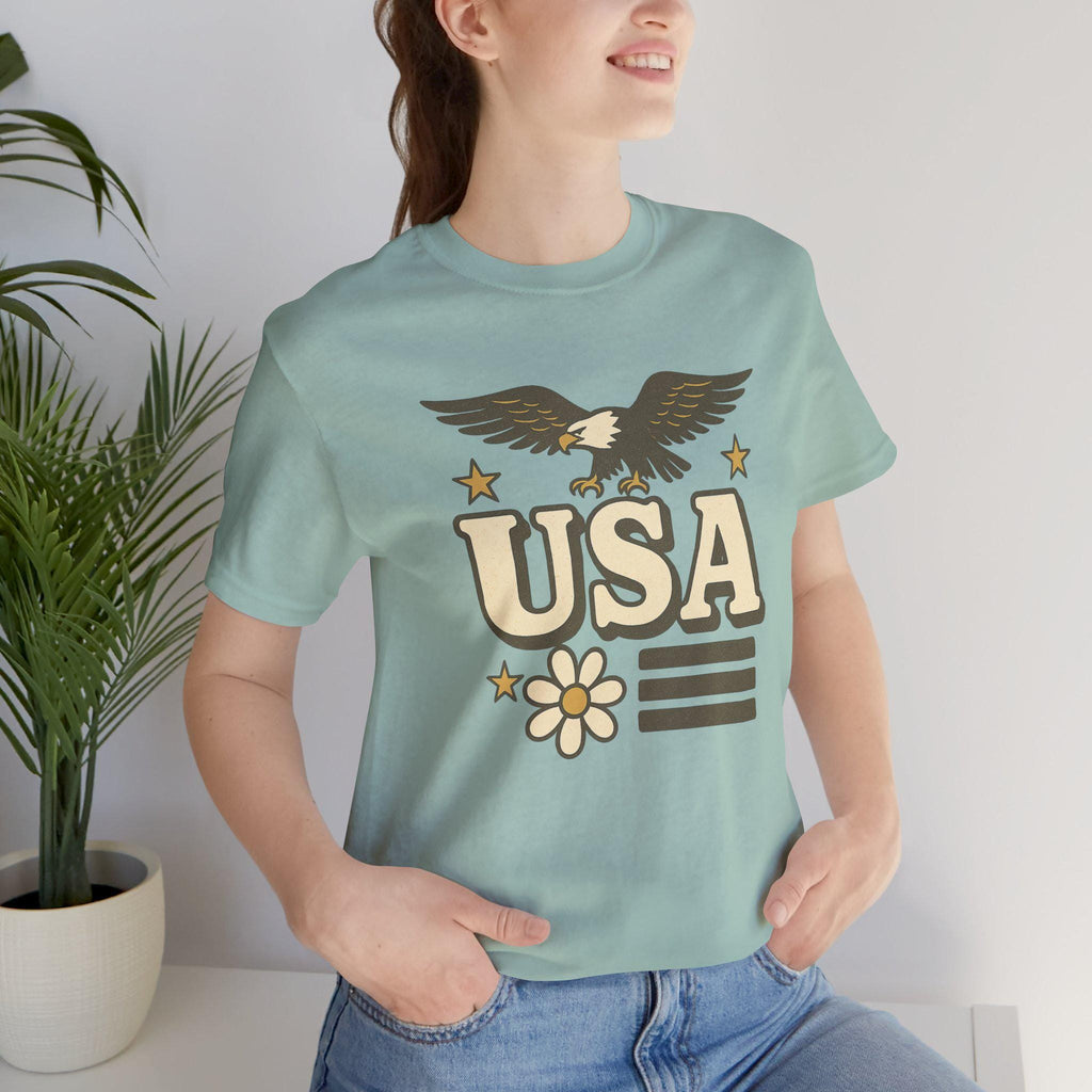 USA Eagle Graphic Tee, Unisex Jersey T-Shirt, Patriotic Apparel, Summer Outing Shirt, Perfect for Independence Day, Casual Fashion