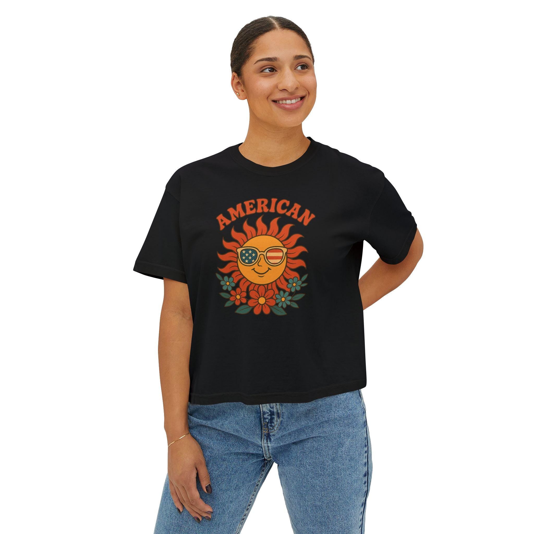 USA Women's Tee, Vintage American Graphic Women's Boxy Tee, Cute Summer Shirt, Festival Outfit, July 4th Apparel, USA t-shirt