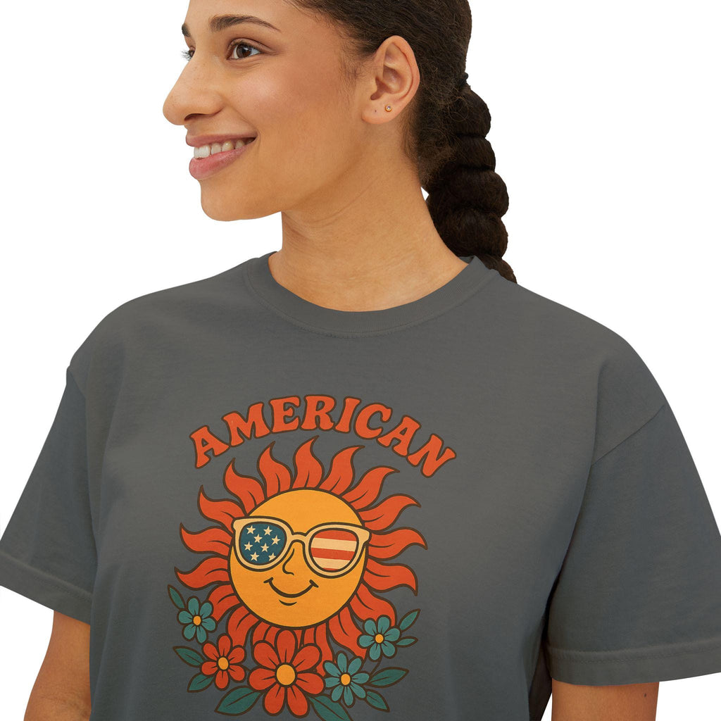 USA Women's Tee, Vintage American Graphic Women's Boxy Tee, Cute Summer Shirt, Festival Outfit, July 4th Apparel, USA t-shirt