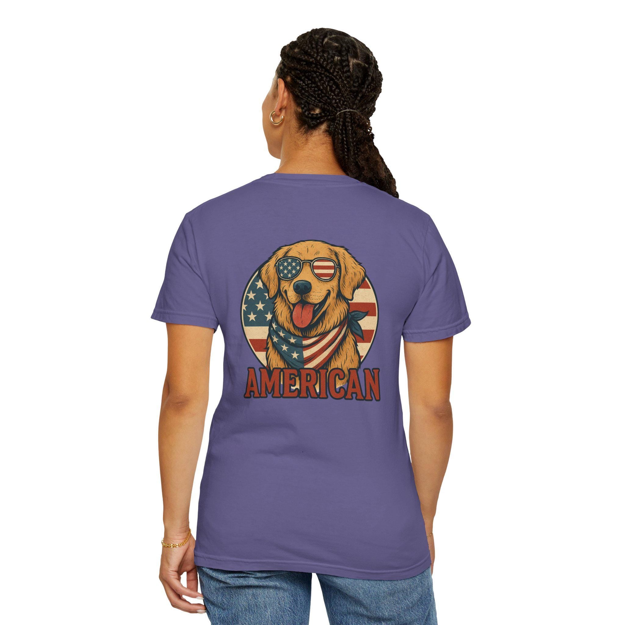 American Dog T-Shirt, Patriotic Tee, USA dog shirt, Golden Retrive shirt, Independence Day shirt