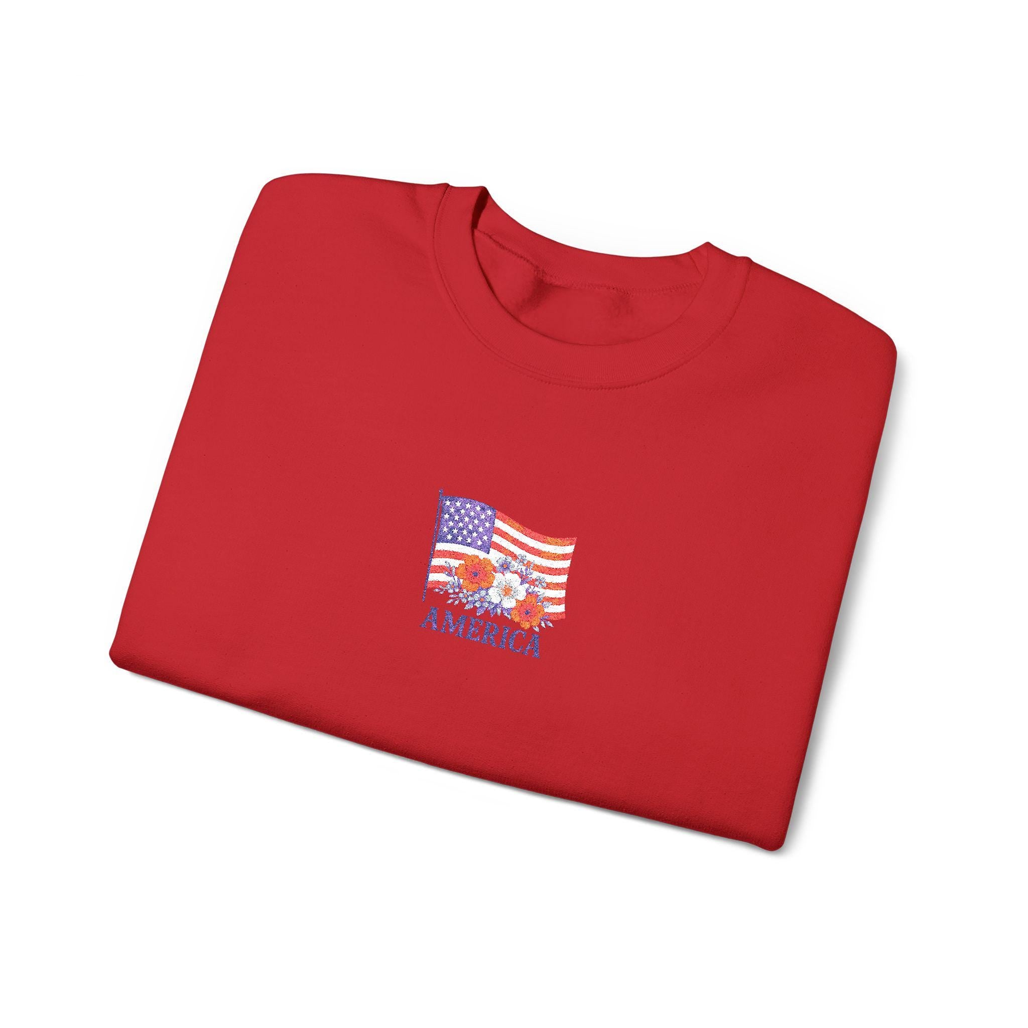 Embroidered USA Sweatshirt, Patriotic Crewneck Sweatshirt, Cozy, American Flag Design
