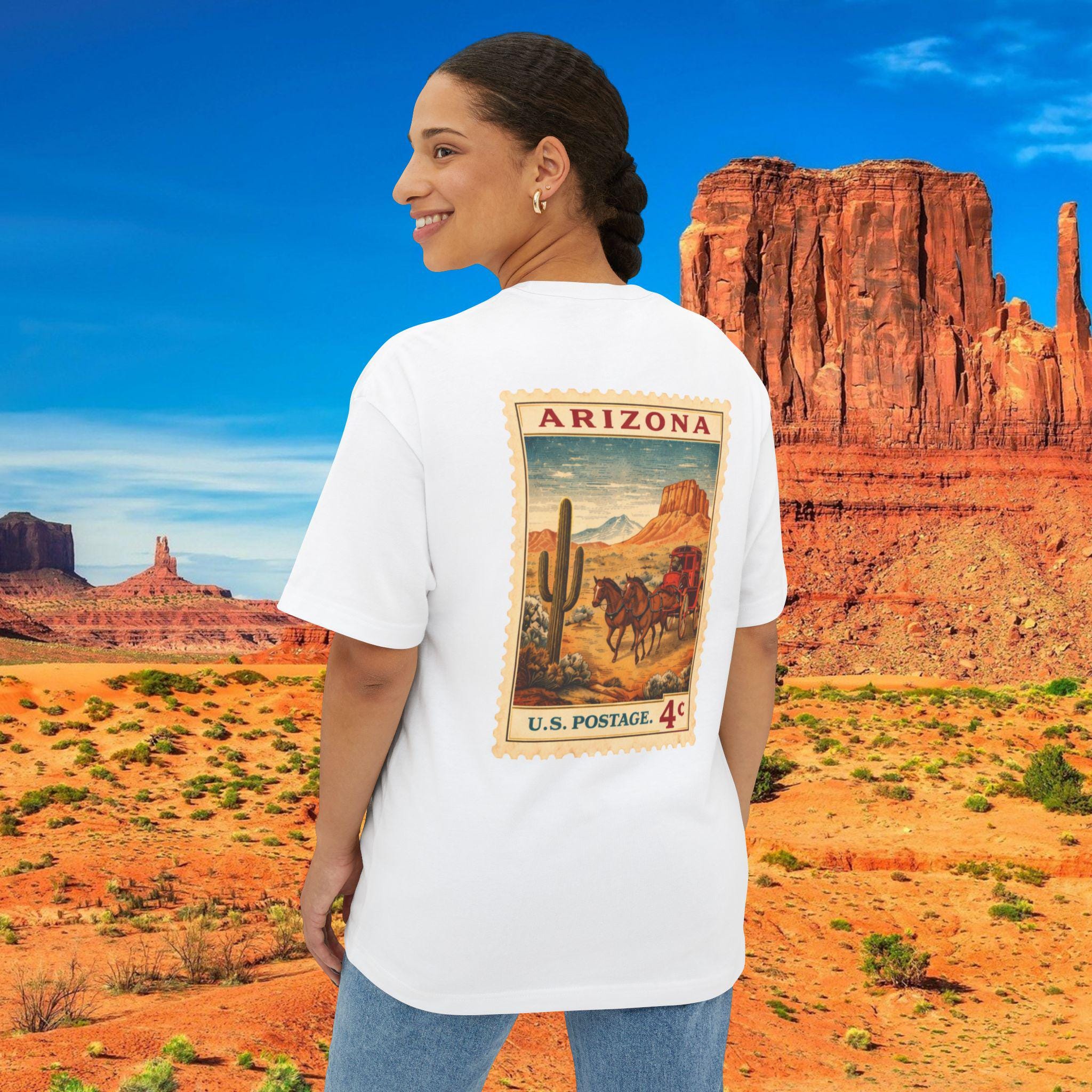 Arizona Postage Stamp Tee | Vintage Desert Cactus Cowboy Design