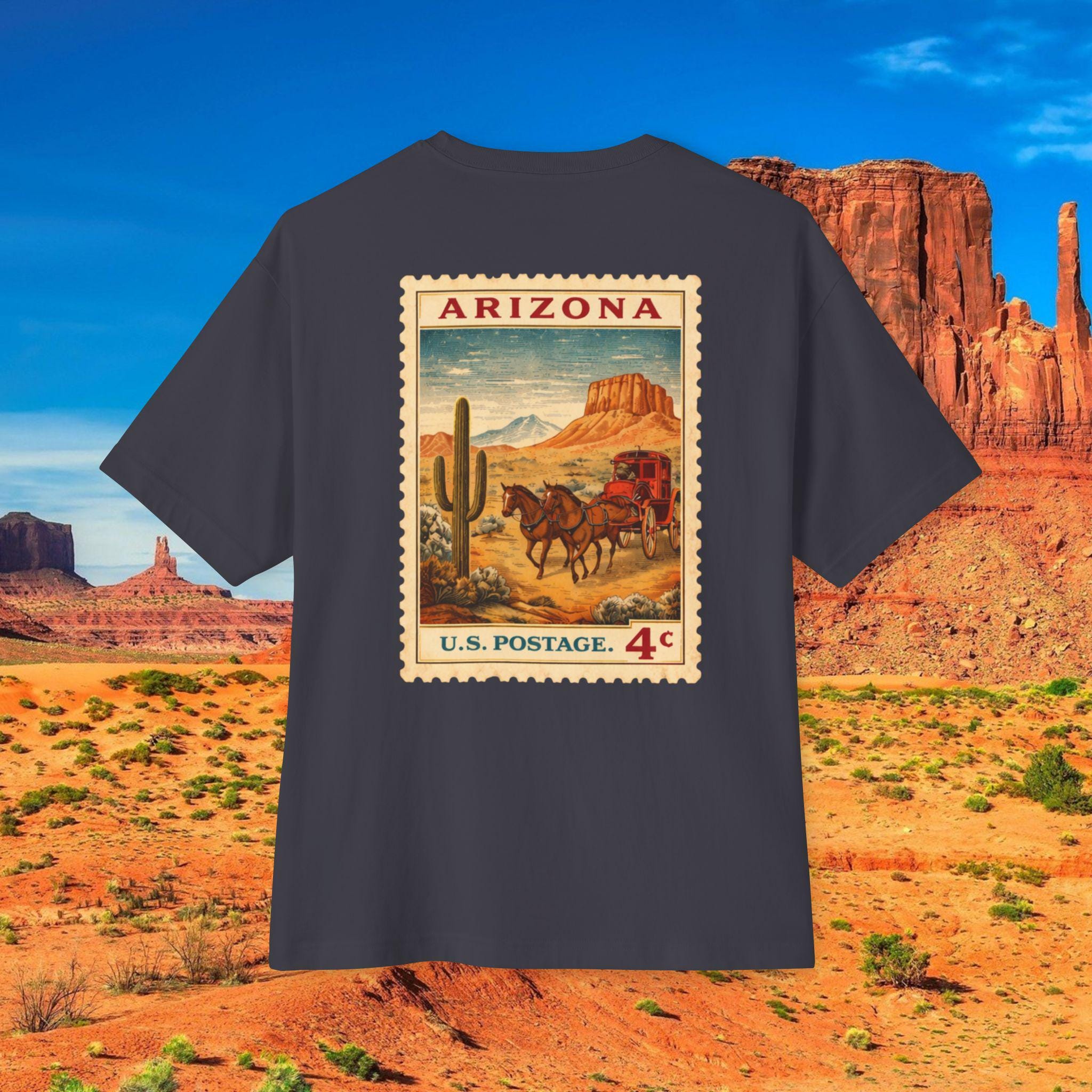 Arizona Postage Stamp Tee | Vintage Desert Cactus Cowboy Design